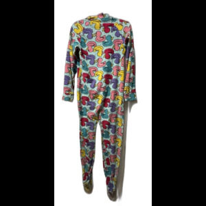 Joe Boxer Rubber Ducks Green/Multicolo One Piece Zip Front Pjs Size S Feet Warm